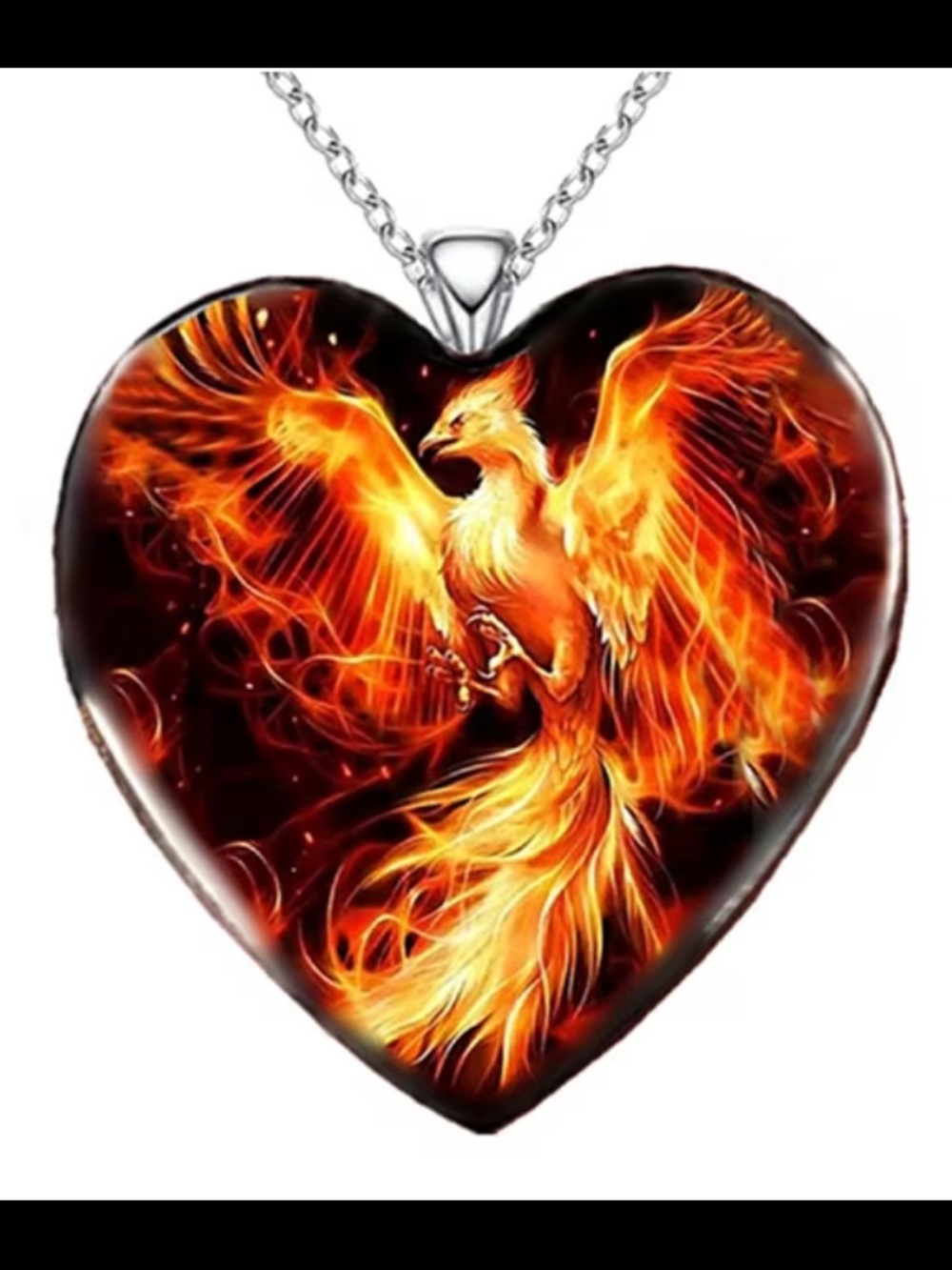 Heart Phoenix Flame Pendant Necklace - Orange